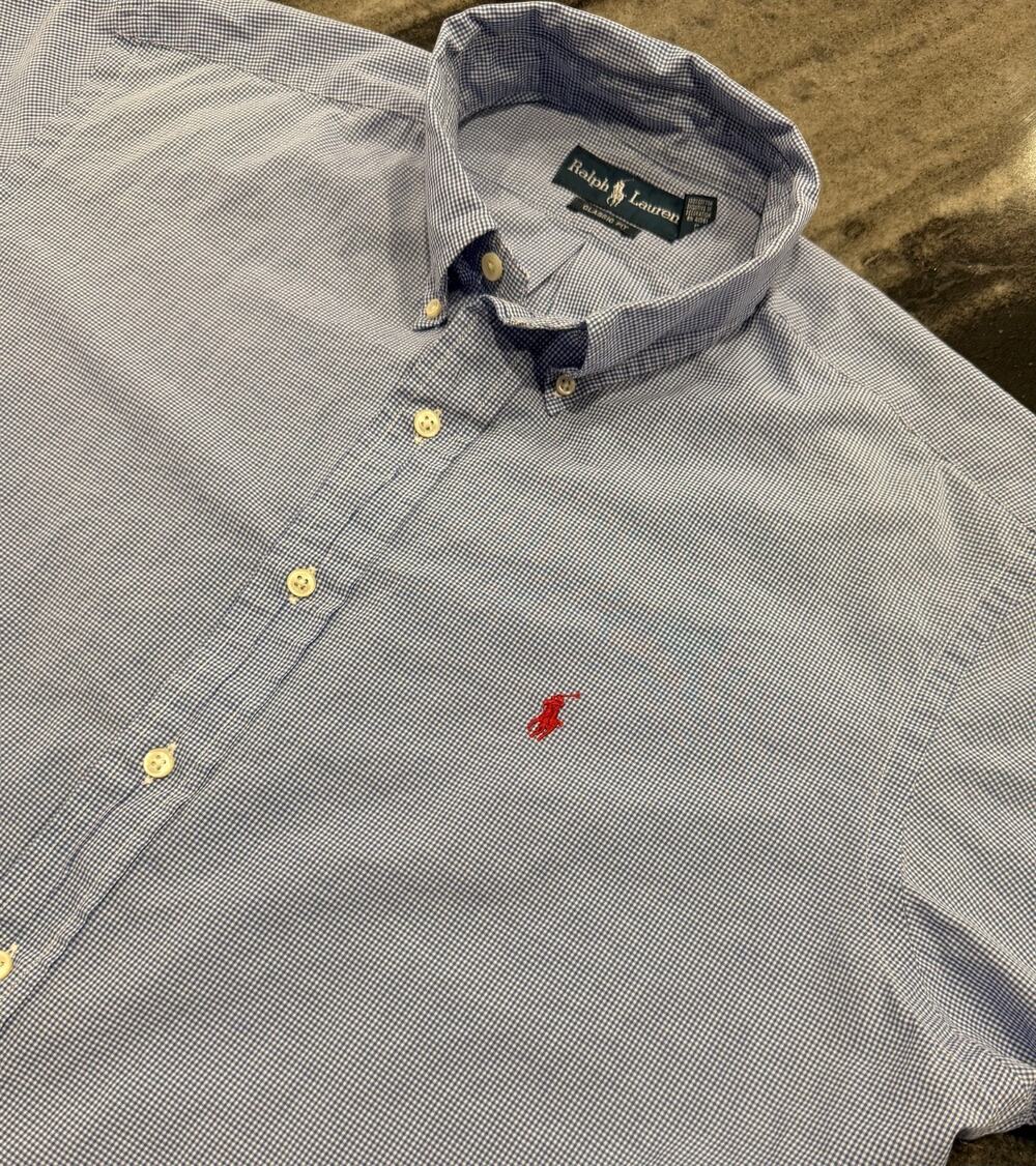 Polo Ralph Lauren Mens XL Blue Micro Check Short Sleeve Classic Fit Red Pony